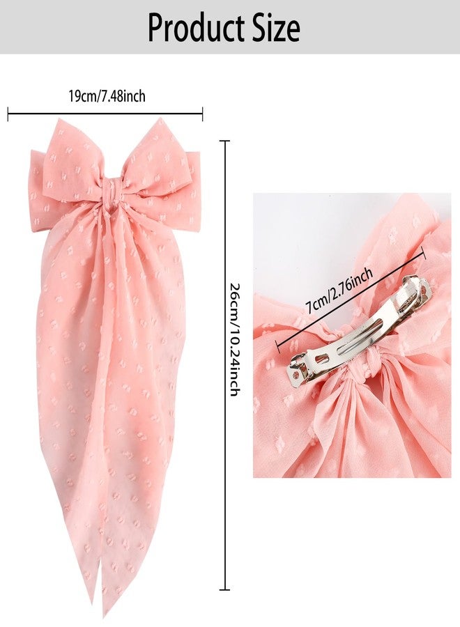 HLTOO 4PCS Chiffon Large Ribbon Hair Bows, Oversized Long-tail Hair Clips, Cute Hair Barrettes, for Women and Girls Hair Styling Accessories, Black, White, Beige, Light Pink - Image 2